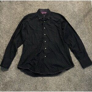 Robert Graham Long Sleeve Embroidered Dress Shirt, Black w Purple Polka Dots XL